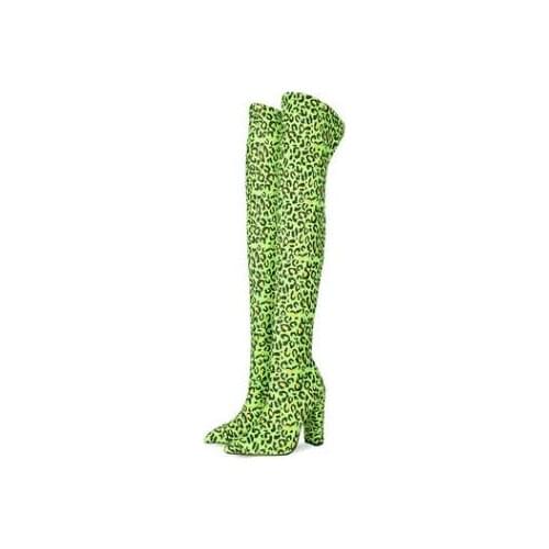 Autumn Winter Women Sexy Leopard Print Over The Knee Boots Female Pointed Toe Square High Heel Long Women Boots