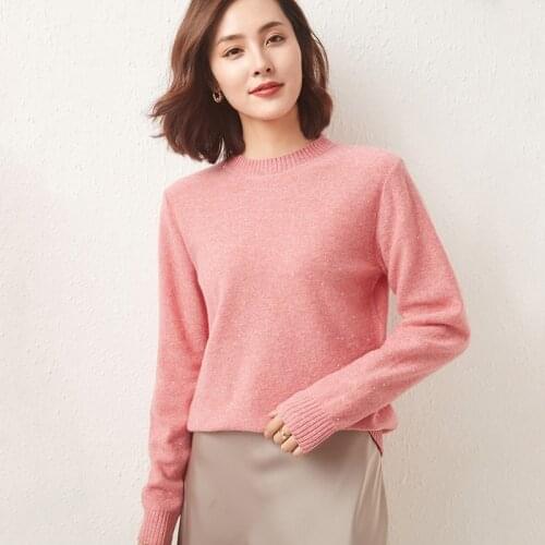 2021 Autumn/Winter Women Sweaters Jackets 100% Wool Knitting Pullovers O-Neck Long Sleeve Jumpers With Sequins Clothes