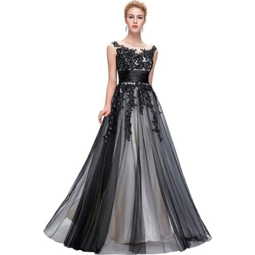 Sleeveless Robe De Soiree Fashoin A-line Sheer Neck Appliques Sequin Formal Evening Dress Full-Length Tulle Wedding Party Gowns