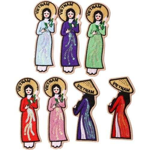 1pcs Sequin womens icon Embroidered Iron patch dress DIY stripe dress sticker custom Badge
