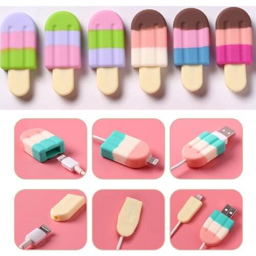 1pc Silicone Cute Ice-Cream Cable Protector for iphone Colorful Cable USB Charger Wire Holder for Android TYPE-C Cable Cover