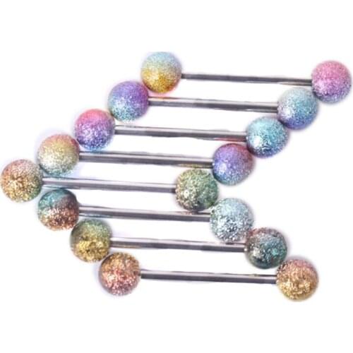 10PCS/Set Steel Colorful Barbell Tongue Bars Rings Body Piercing Jewelry 14G