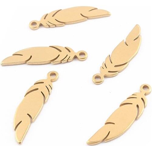 10pcs Gold Color Charms Mini Leaf Feather Pendant Jewelry Fashion Earring Bracelet Women Jewelry Making Findings