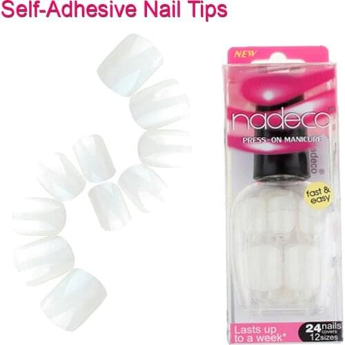 12Sets Full Cover White Self-Adhesive French Nail Polish Tips Glued Acrylic Fake Nails False Pure Color French Manicure RCP-02