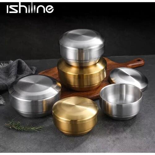304 Korean Stainless Steel Double Rice Bowl With Lid Soup Bowl Steamed Rice Bowl Anti-Scalding Child Small Bowl Korean Cuisine