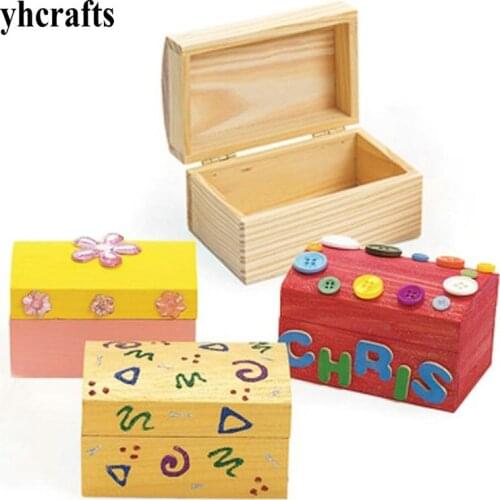4PCS/LOT.Paint unfinished solid wood box Jewel case Home supplies DIY art Wooden gift box Birthday gift Kindergarten crafts arts