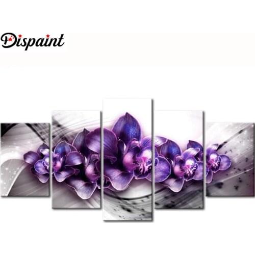 Dispaint 5pcs Full Square/Round Drill 5D DIY Diamond Painting "Orchid peony lily" Multi-picture Combination Embroidery 5D Gift