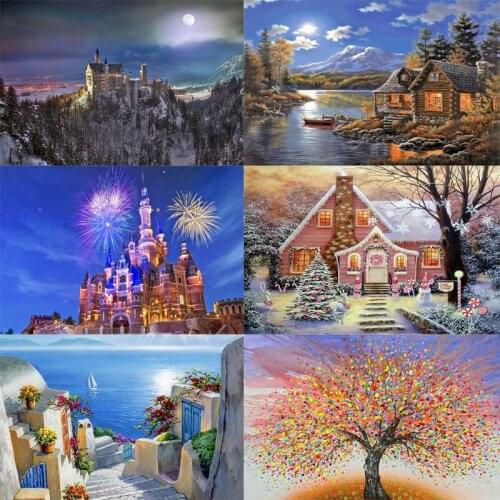 5D DIY Diamond Painting Full Round Drill Landscape Picture Mosaic Home Hanging Painting Decoration Diamond Cross Stitch Kit Gift