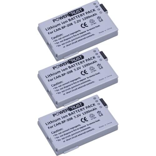 PowerTrust 3x BP-208 BP 208 Rechargeable Battery for Canon DC10 DC19 DC20 DC21 DC22 DC40 DC50 DC51 DC95 DC100 DC200 DC201 DC210