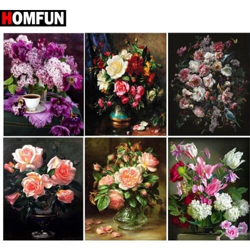 HOMFUN Diamond Painting Cross Stitch "Flower landscape rose" 5D DIY Diamond Embroidery Full Square/round Rhinestone Of Picture