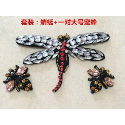 Dragonfly and bees Rhinestone applique,embroidered patch applique vintage clothing decoration patches for clothing parches ropa
