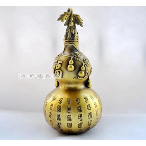 Envío Gratis latón Popular Chino tallado FengShui calabaza Estatua de la suerte-disipar el mal trae la paz foo artesanía de