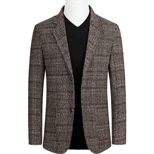 Brand Blazer Men Blazers Wool Suit Coat Wool Blends Casual Jackets Personality Wild Mens Suit Jacket Fashion Plaid Blazer Coat