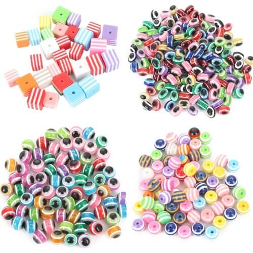 New 50-200pcs 6/8/10mm Mixed Round Resin Beads For Jewelry Making DIY Loose Spacer Stripe Beads Charm Bracelet Necklace Handmade
