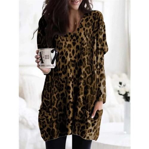 Celmia Vintage Long Sleeve Tunic Tops Women Sexy V-Neck Blouses Pockets Casual Leopard Print Shirt Elegant Work Blusas Femininas