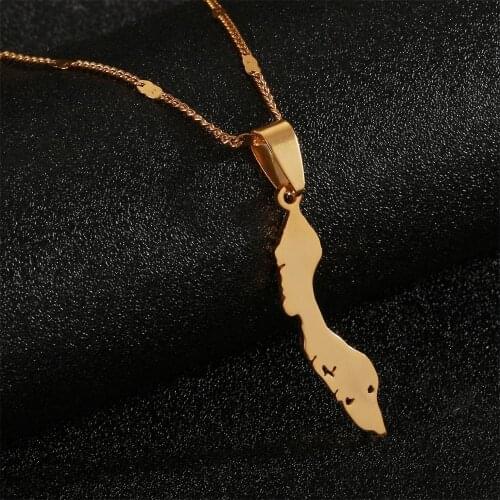 Stainless Steel Curacao Islands Map Pendant Necklaces Gold Color Maps Chain Jewelry