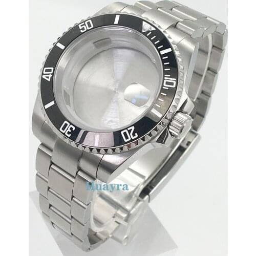 Mechanical case 40mm sterile accessories waterproof 100m sapphire glass drawing ceramic watch ring case watch replacement parts