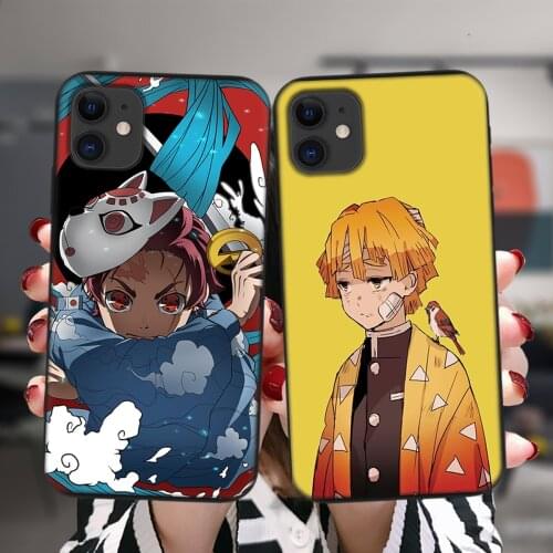 Black Phone Case For iPhone 12 11 Pro XS Max 6 6S 8 7 Plus X XR 5 5S SE 2020 12Mini Japan Anime Demon Slayer Soft Silicone Cover