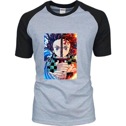 Demon Slayer Tshirts Tanjiro Kamado Men T Shirt Kimetsu No Yaiba Summer Homme Vintage T Shirts Short Sleeve Tee Round Neck Tops
