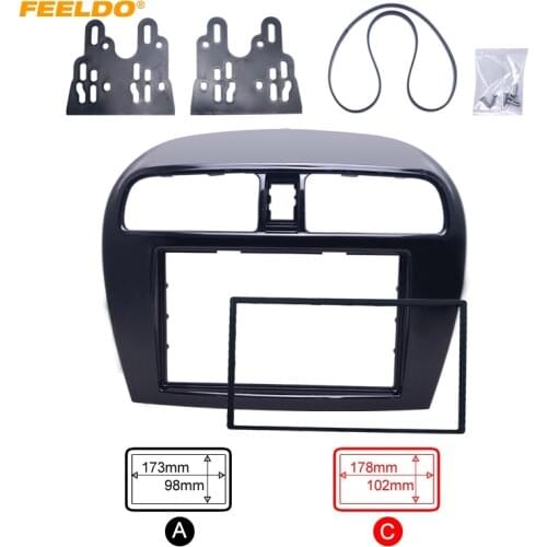 FEELDO Double Din Car Radio Fascia for Mitsubishi Mirage/Space Star Radio DVD Stereo Panel Dash Trim Frame Installation Kit
