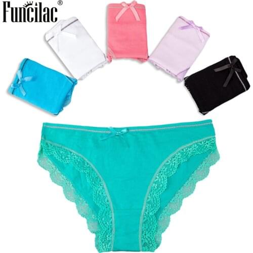 FUNCILAC Panties for Women Cotton Sexy Lace Briefs Transparent Shorts New Female Intimates Good Quality Hot Sale 5 Pcs/Lot