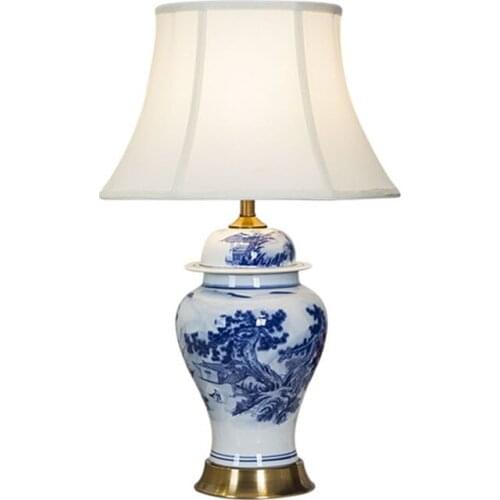 Chinese Blue And White Porcelain Ceramic Table Lamp For BedRoom Bedside Living Room Foyer Study Desk Reading Night Light TD059