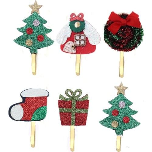 Fashion Christmas Gift For Kids Boots Christmas Tree Gift Box Bow Colorful Glitter Bling Felt Hair Accessories