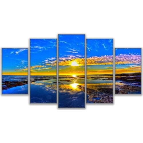 Modular Pictures Canvas Wall Art Home Decor Painting 5 Pieces Ocean Sunset Landscape Poster Living Room HD Prints Frame