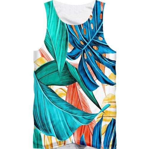 UJWI Classic Print 3d Men Tanktops Plant texture leaves Sleeveless waistcoat For Men Casual Shirt Top Camisetas