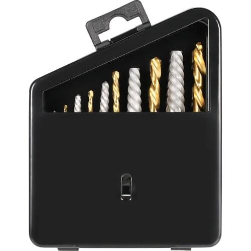 10pcs Left Hand Drill Bit Broken Bolt Damaged Screw Extractor Set with Metal Case Wear-Resistant Drill Bit