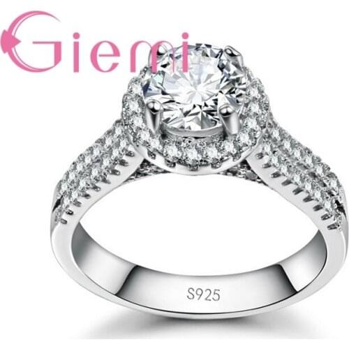 Latest Round 925 Sterling Silver Jewelry Micro Inlay Full White CZ Crystal Stone Female Bague for Engagement Bague Femme