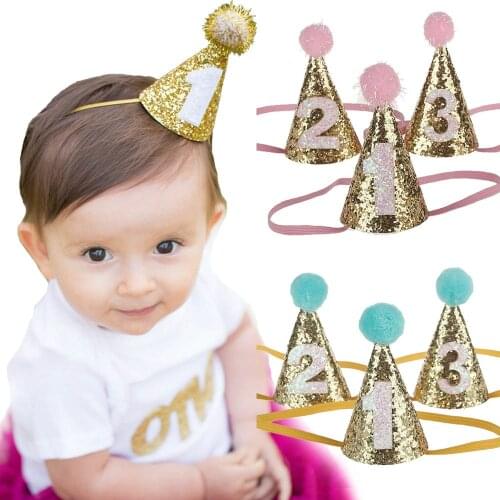 Boy And Girl First 1st Birthday Hat Gold One Two Three Year Old Glitter Princess Hat Hair Accessory