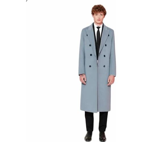 England Style Custom Woolen Overcoat Luxury Mens Loose Double Breasted Warm Long-Length Trench Coat Male Thick Jacket