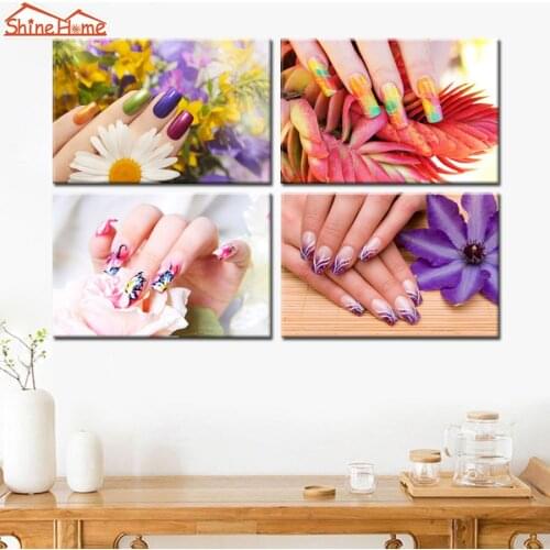 ShineHome-4pcs Art Canvas Painting Printing Makeup Nail Yoga Spa Body Salon Massage Colourful Bright Modular Wall Picture Prints