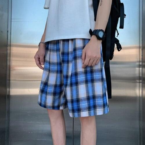 Casual Shorts Men Wide Plaid Mid-waist Spot Fashion Streetwear Summer Thin 2020 Net Red Pants Shorts Hombre