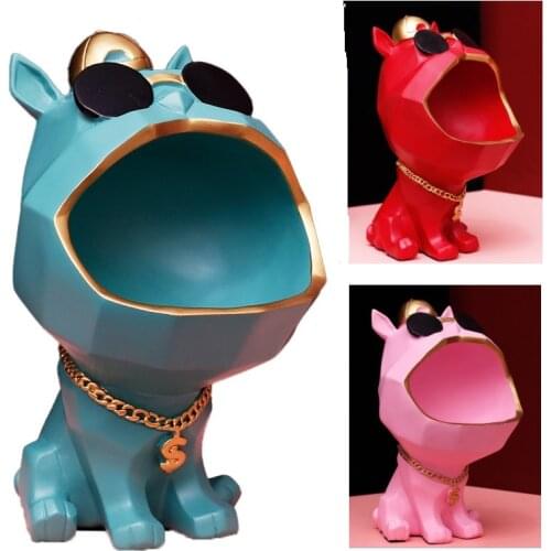 Bulldog Sculpture Table Decor Fruit Dish Multifunction Desk Storage Statue Coin Bank Decor Figurine Entrance Key Storage