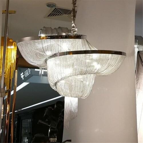 Modern Luxury Aluminum Tassel Chandelier Stream Chain Pendant Lamp Living Room Dining Room Fixture LED Suspension Lamps PA0029