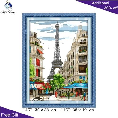 Joy Sunday Paris Street Scene Home Decoration FA120 Counted Stamped Home Decor Eiffel Tower Street View Handcraft Cross Stitch