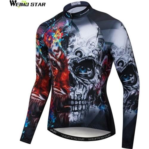 Weimostar 3D Print Skull Cycling Clothing Autumn Long Sleeve Cycling Jersey Mens Mountain Bike Clothes Quick Dry Bicycle Jersey