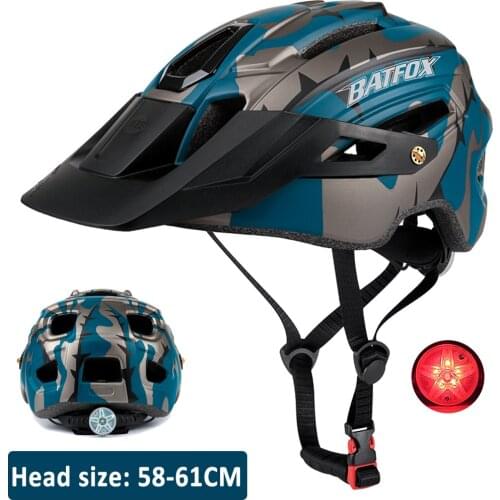 BAT FOX cycling helmet large bicycle helmet with led light Blue camouflage helmets mountain cycle bike helmet men mtb casco