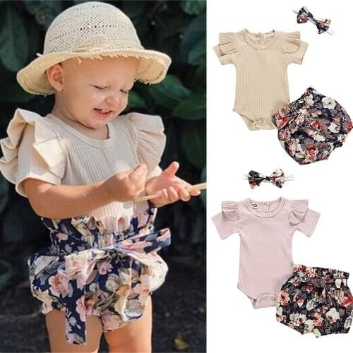 ZAFILLE Baby Girl Clothes Set Knitted Romper+Shorts 2pcs Baby Girl Sets Summer Floral Cotton Clothes For Newborn Outfits
