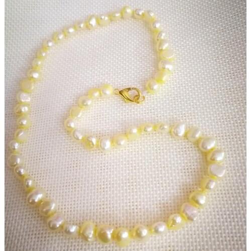 6x7mm yellow baroque flat pearl necklace gold clasp real Natural freshwater pearl Women Jewelry 43cm 40cm 17