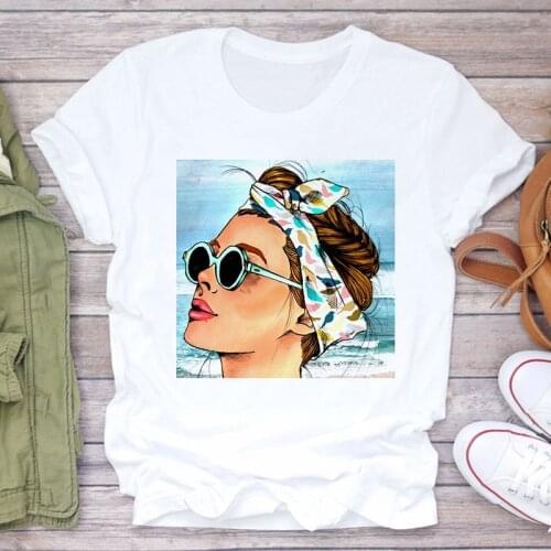Plus Size Women Summer Beauty Print Lady Casual T-shirt Tops Harajuku Streetwear Short Sleeve O-Neck Tops Tees Camisetas Mujer