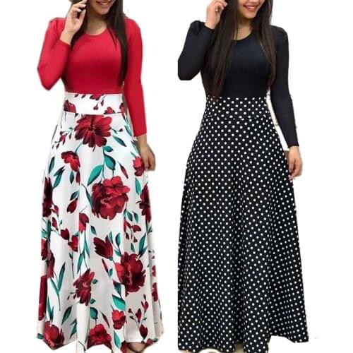 Plus Size Women Spring Fashion womenswear Print Stitching Flower Casual Long Dress 2021 Elegant Sexy Woman Maxi Dress Femme