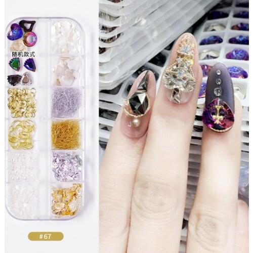 1 Set Nail Art Jewelry Rhinestone Flat Hollow Rivet Nail Sticker Sequin Colored Diamond Flat Pearl Shell Piece Nail Decoration