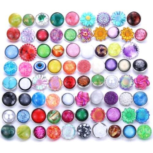 10pcs/lot Mixed Style Snap Jewelry Colorful Crystal Round 18mm Resin Snap Buttons fit Snap Bracelet Bangles 0737