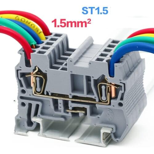 100pcs ST1.5 DIN rail ST1.5 spring connect wire Terminal Blocks 0.14-1.5MM terminals guide rail Connectors cable Terminal Blocks
