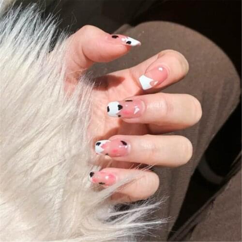 24pcs Fake Cow Color Wear Long Paragraph Fashion Manicure Patch False Nails Save Time Wearable Nail Patch NE