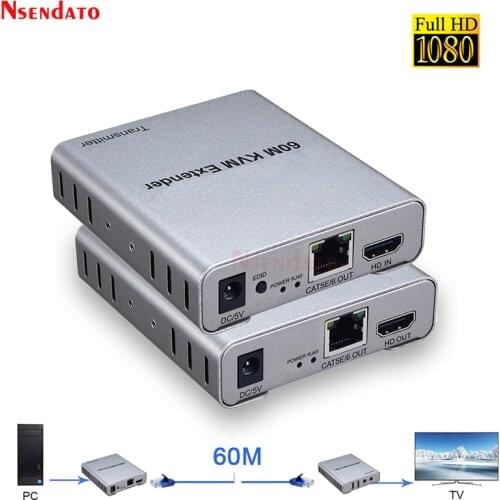 60m USB KVM HD Extender By CAT5E Cat6 RJ45 1080p 60Hz Transmitter Receiver Converter With IR Control PC Laptop To HDTV Monitor
