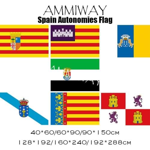 AMMIWAY Spain Autonomies Flag Aragon Balearic Canary Islands Extremadura Galicia Valencian Community Castile and León Flags
